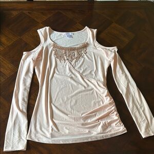 Elegant Peach colored Cold Shoulder Top by Venus NWOT
